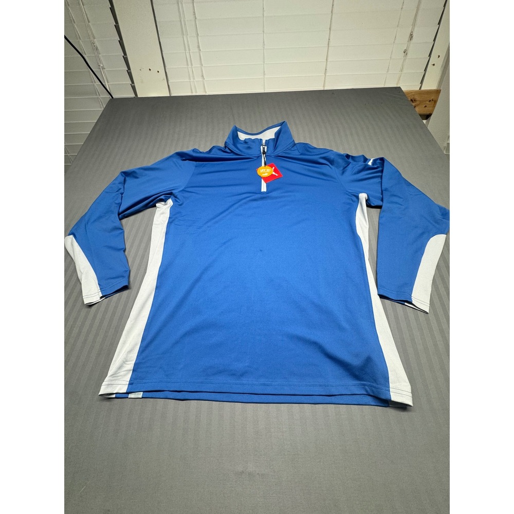 Puma Golf Mens Quarter Zip Pullover Blue White UPF 50+ Performance Shirt Large